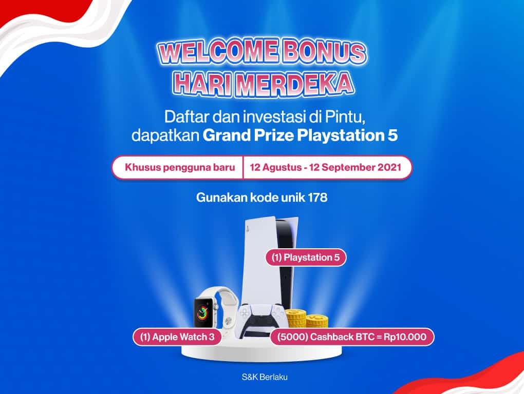 Gambar Welcome Bonus Hari Merdeka, Grand Prize Playstation 5! Dapatkan Cashback Bitcoin! (Kode Unik 178)