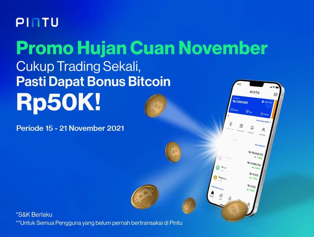 Gambar Promo Hujan Cuan November: Cukup Trading Sekali, Pasti Dapat Bonus Bitcoin Rp50k!