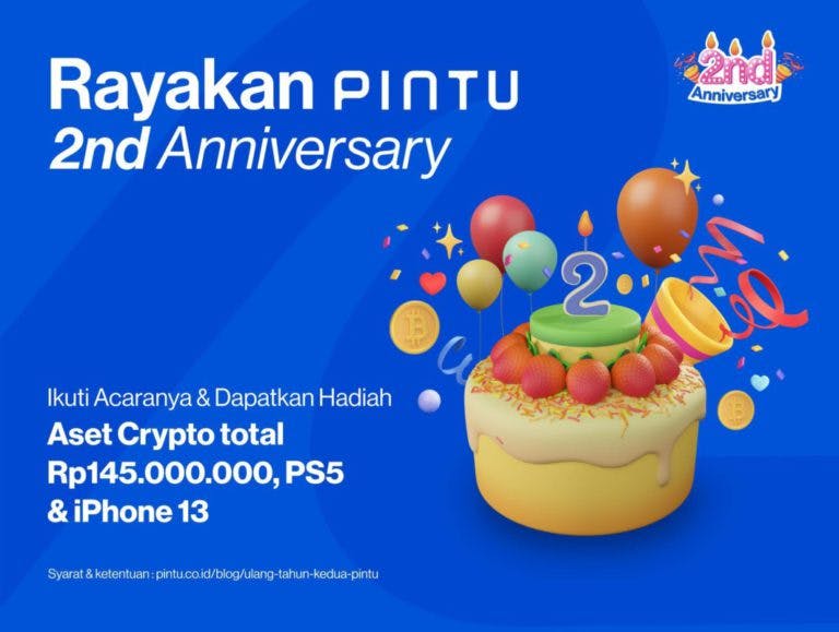 Pintu 2nd Anniversary: Dapatkan Hadiah Crypto Total Rp145 Juta, PS5 & iPhone 13