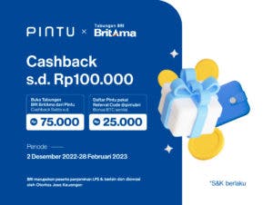 Promo Pintu x BRI: Dapatkan Cashback Hingga Rp100.000!