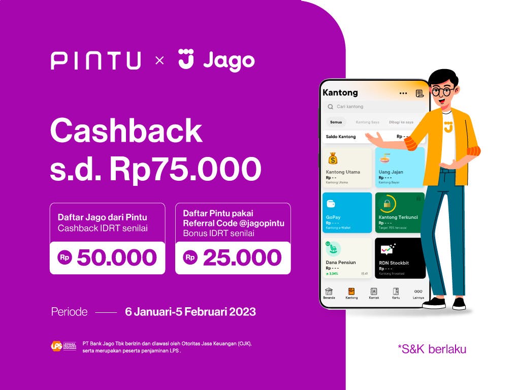 Gambar Promo Pintu x Bank Jago: Dapatkan Cashback dan Bonus Saldo Pintu Hingga Rp75.000!